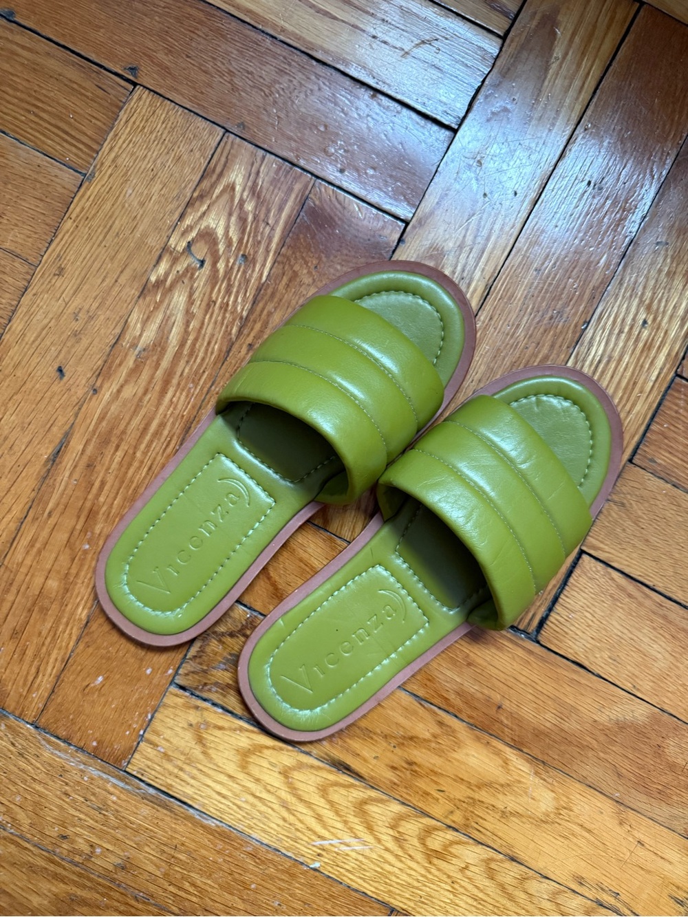 Vicenzo Olive Green Padded Slide Sandals